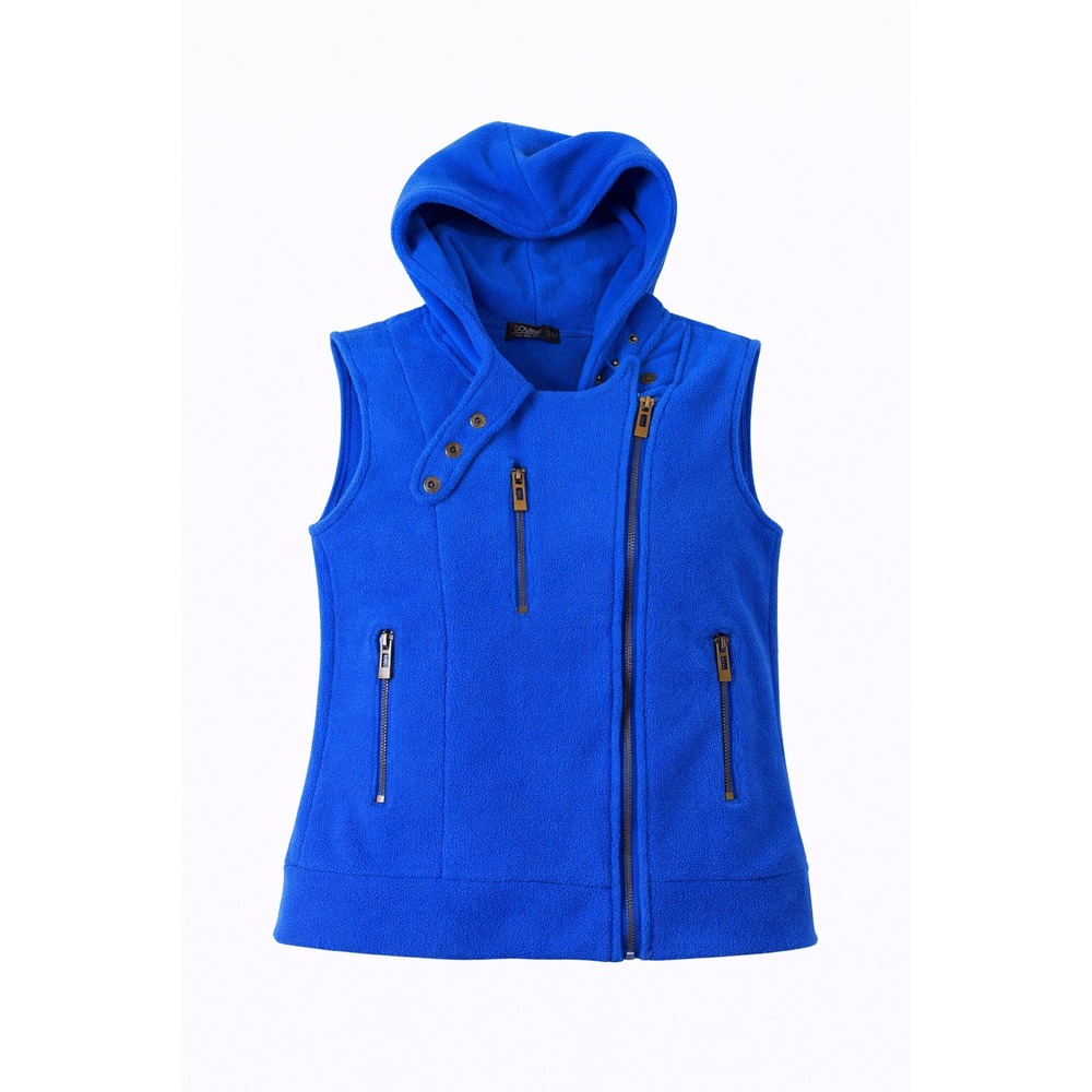 Doublju Women's Electric Blue Fleece Hooded Vest Asymmetrical Zip Size M